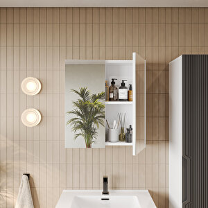 Banyo Dolabı, Ayna Ve Lavabo Seti, Boy Dolaplı 65 Cm, Antrasit Gri