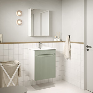 Banyo Dolabı, Ayna Ve Lavabo Seti, 55 Cm, Soft Su Yeşili