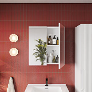Banyo Dolabı, Ayna Ve Lavabo Seti, Boy Dolaplı 65 Cm, Beyaz