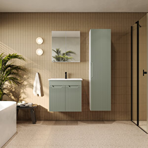 Banyo Dolabı, Ayna Ve Lavabo Seti, Boy Dolaplı 65 Cm, Soft Su Yeşili