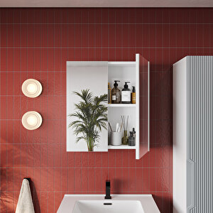 Banyo Dolabı, Ayna Ve Lavabo Seti, Boy Dolaplı 65 Cm, İnci Gri