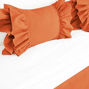 Yatak Runner & Iç Dolgulu Kırlent Seti Çift Kişilik Fırfırlı Tarçın