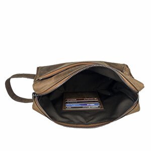 Hakiki Deri Ca253 Dopp Kit El Çantası Tigon Taba