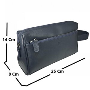 Hakiki Deri Ca251 Dopp Kit El Çantası Lacivert