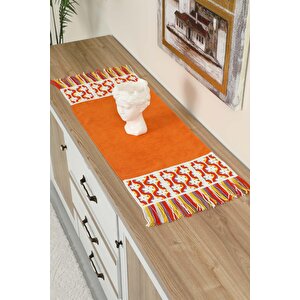Renkli Saçaklı Ve Motifli Runner 90x30 Cm,r-97k Turuncu