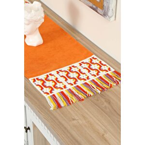 Renkli Saçaklı Ve Motifli Runner 90x30 Cm,r-97k Turuncu
