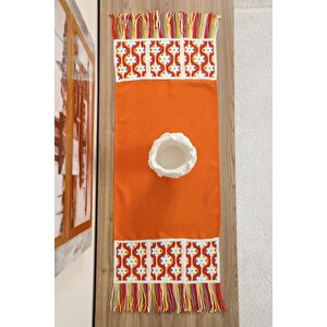 Renkli Saçaklı Ve Motifli Runner 90x30 Cm,r-97k Turuncu