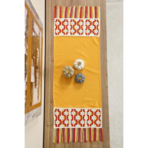 Renkli Saçaklı Ve Motifli Runner 90x30 Cm,r-97k Sarı