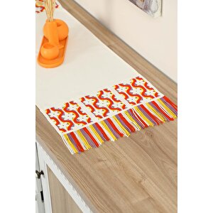 Renkli Saçaklı Ve Motifli Runner 90x30 Cm,r-97k Ekru