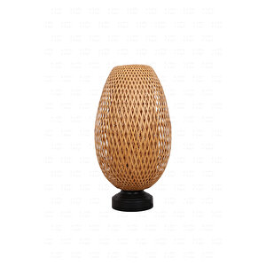 Boja Bambu Abajur, Masa Lambası 23x37x42 Cm İskandinav, Modern, Bohem, Rattan, Aydınlatma