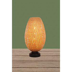 Boja Bambu Abajur, Masa Lambası 23x37x42 Cm İskandinav, Modern, Bohem, Rattan, Aydınlatma