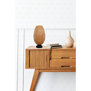 Boja Bambu Abajur, Masa Lambası 23x37x42 Cm İskandinav, Modern, Bohem, Rattan, Aydınlatma