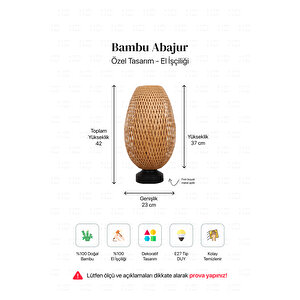 Boja Bambu Abajur, Masa Lambası 23x37x42 Cm İskandinav, Modern, Bohem, Rattan, Aydınlatma