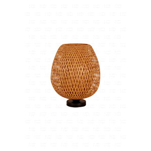 Boja Bambu Abajur, Masa Lambası 25x25x30 Cm İskandinav, Modern, Bohem, Rattan, Aydınlatma