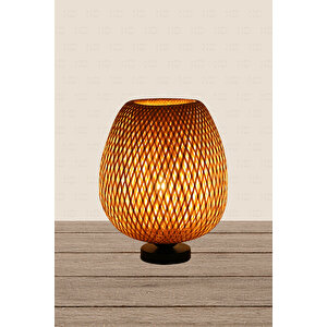 Boja Bambu Abajur, Masa Lambası 25x25x30 Cm İskandinav, Modern, Bohem, Rattan, Aydınlatma