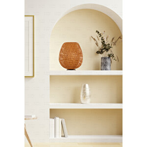 Boja Bambu Abajur, Masa Lambası 25x25x30 Cm İskandinav, Modern, Bohem, Rattan, Aydınlatma