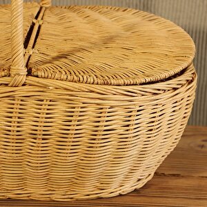 Bohem Large Boy Kapaklı Piknik Sepeti, Brunch Sepeti, Dekoratif Sepet, Iskandinav, Modern, Rattan