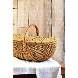 Bohem Large Boy Piknik Sepeti, Brunch Sepeti, Dekoratif Sepet, Iskandinav, Modern, Rattan