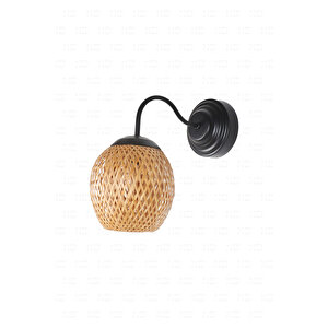 Boja Bambu Siyah Detay Aplik 15x15x25 Cm İskandinav, Modern, Bohem, Rattan, Aydınlatma