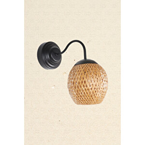 Boja Bambu Siyah Detay Aplik 15x15x25 Cm İskandinav, Modern, Bohem, Rattan, Aydınlatma