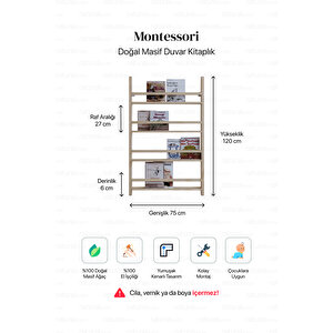 Duvar Kitaplığı Masif Ahşap Montessori Duvar Kitaplık