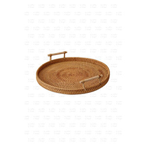 Bohem Rattan Kulplu Hasır Tepsi 35, Iskandinav, Modern