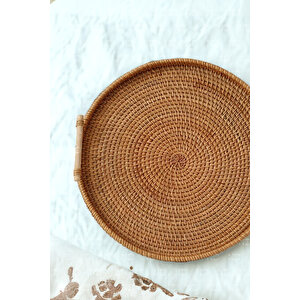 Bohem Rattan Kulplu Hasır Tepsi 35, Iskandinav, Modern