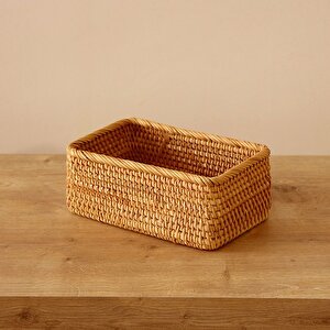 Bohem Rattan Saklama Kutusu 20x14x8 Cm, Sepet, Peçetelik Iskandinav, Modern, Rattan