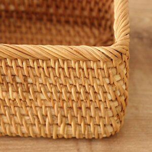 Bohem Rattan Saklama Kutusu 20x14x8 Cm, Sepet, Peçetelik Iskandinav, Modern, Rattan