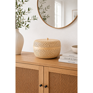 Bohem Dekoratif Kapaklı Bambu Kutu, Sepet, Iskandinav, Modern, Bohem, Rattan