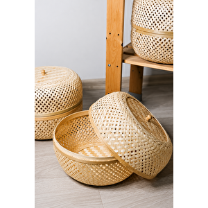 Bohem Dekoratif Kapaklı Bambu Kutu, Sepet, Iskandinav, Modern, Bohem, Rattan