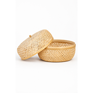 Bohem Dekoratif Kapaklı Bambu Kutu, Sepet, Iskandinav, Modern, Bohem, Rattan