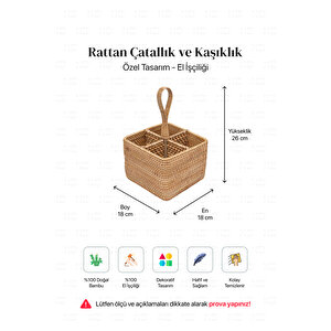 Bohem Kare Rattan Çatallık Ve Kaşıklık, Iskandinav, Modern