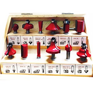 12 Parça Freze Uç Takımı Ahşap Oyma Ağaç Delme Özel Ahşap Çantalı Set 6 Mm