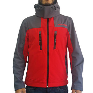 Lemigo Softshell Kırmızı-gri Kapşonlu Mont Xxl