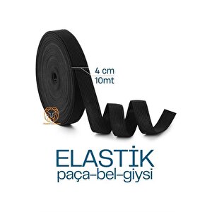 Modacar Yassı Bel Paça Giysi Lastiği 10 Metre 4 Cm Si̇yah