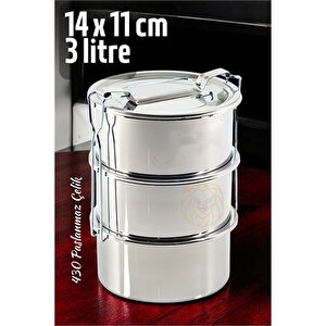 Modacar Sefer Tası Yemek Kabı Paslanmaz Çelik 3 Katlı 14 Cm 3 Li̇tre