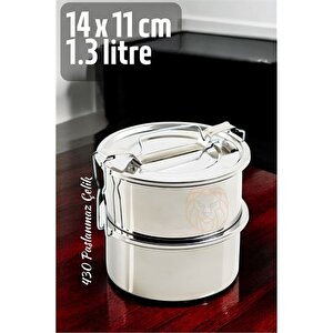 Modacar Sefer Tası Yemek Kabı Paslanmaz Çelik 2 Katlı 14 Cm 1.3 Li̇tre