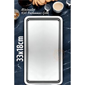 Modacar Sunum Tepsisi Çay Kahve Tepsisi 33x18 Cm 430 Paslanmaz Çelik
