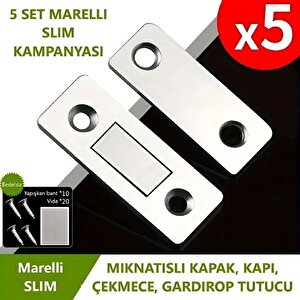 Marelli Slim Mıknatıslı Kapak Tutucu Kapı, Çekmece Tutucu, Çıt Çıt 5 Adet