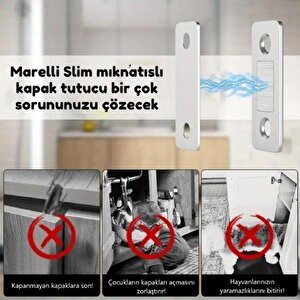 Marelli Slim Mıknatıslı Kapak Tutucu Kapı, Çekmece Tutucu, Çıt Çıt 5 Adet