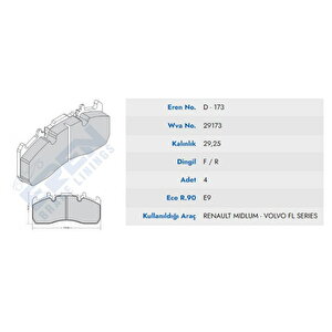 Disk Balata Renault Volvo Arka Küçük 29173