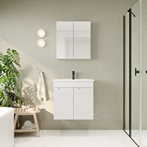 Banyo Dolabı, Ayna Ve Lavabo Seti, 65 Cm, Beyaz