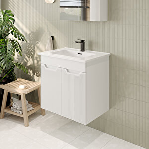Banyo Dolabı, Ayna Ve Lavabo Seti, 65 Cm, Beyaz