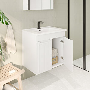 Banyo Dolabı, Ayna Ve Lavabo Seti, 65 Cm, Beyaz