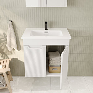 Banyo Dolabı, Ayna Ve Lavabo Seti, 65 Cm, Beyaz