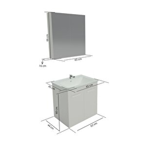 Banyo Dolabı, Ayna Ve Lavabo Seti, 65 Cm, Beyaz