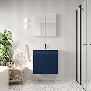Banyo Dolabı, Ayna Ve Lavabo Seti, 65 Cm, Belize Mavi