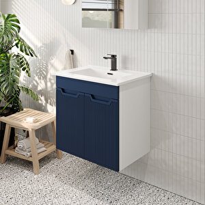 Banyo Dolabı, Ayna Ve Lavabo Seti, 65 Cm, Belize Mavi
