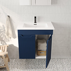 Banyo Dolabı, Ayna Ve Lavabo Seti, 65 Cm, Belize Mavi